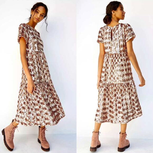 Maeve Bernadette Sequin Tiered Midi Dress - Picture 7 of 14